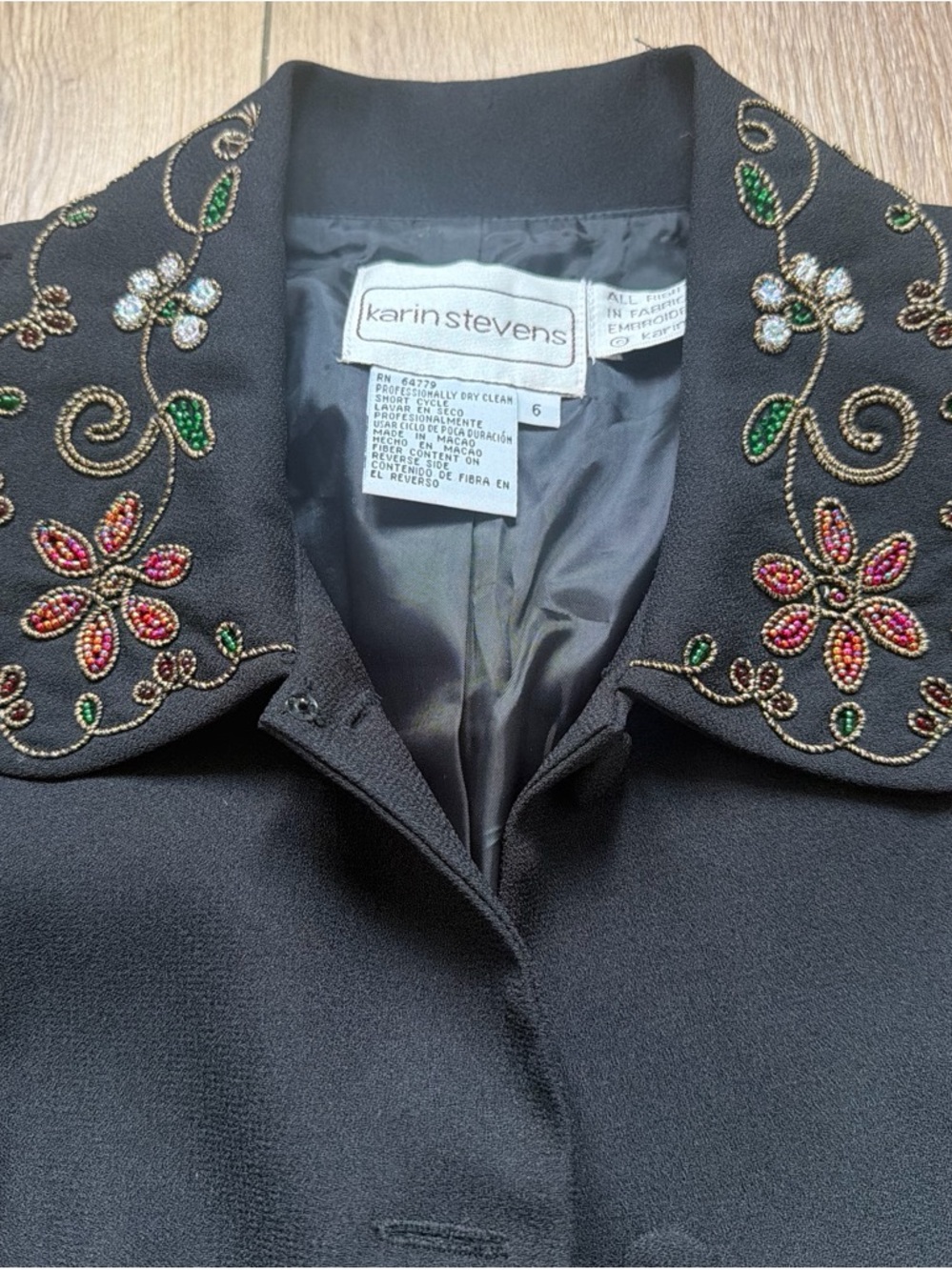 karin stevens Black Embroidered Beaded Collar Jacket